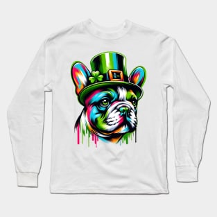 French Bulldog Enjoys Saint Patrick's Day Fun Long Sleeve T-Shirt